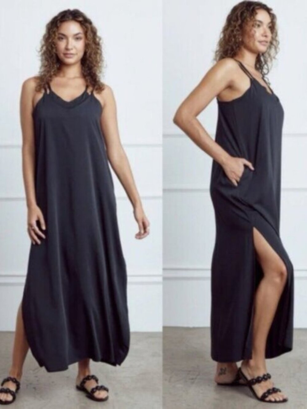 SheBird Womens Navy Savanna Strappy Maxi Bra Dress Sz 9/3X Pocketts - Picture 2 of 11
